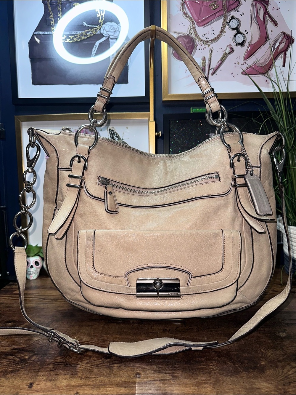 Coach Kristin Pinnacle Leather Laila Round Satchel in a shimmer blush-tan
